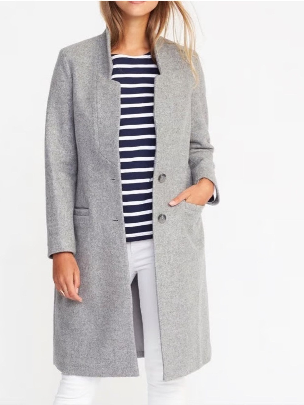 Classic Old Navy Women's Grey Stand Collar Mid-Length Coat - M